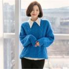 Round-neck Cable-knit Sweater Blue - One Size