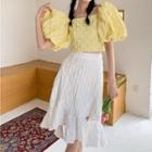 Puff-sleeve Cropped Blouse / Irregular A-line Skirt