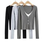 Mock Two Piece Long Sleeve V-neck Cardigan