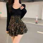 Reversible Chain-accent Light Top / Leopard-print Mini Skirt