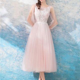 Embroidered Long Sleeve Bridesmaid Dress