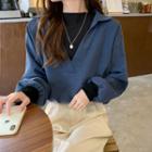 Long-sleeve Mock Two-piece Corduroy Top