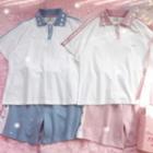 Short-sleeve Heart Print Polo Shirt / Shorts