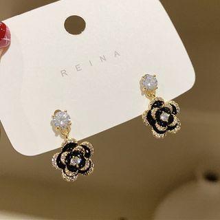 Flower Rhinestone Dangle Earring 1 Pr - Gold - One Size