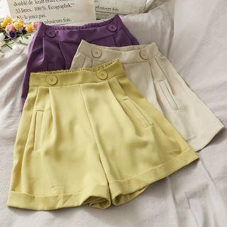 Elastic-waist Rolled Wide Shorts