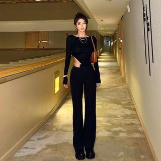 Faux Pearl Wide-leg Pants