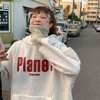 Lettering Mock Two-piece Loose-fit Hoodie