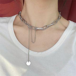 Rhinestone Alloy Layered Necklace Silver - One Size