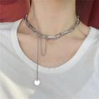 Rhinestone Alloy Layered Necklace Silver - One Size