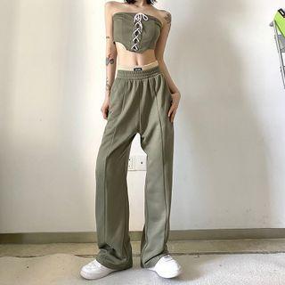 Set: Lace-up Tube Top + Straight Leg Pants