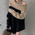 Two Tone Cutout Sweater Dress Black & Khaki - One Size
