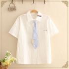 Embroidered Short-sleeve Shirt With Plaid Bear Patch Tie
