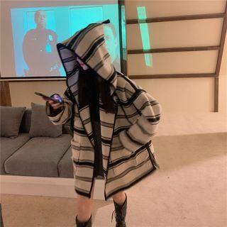 Striped Hooded Coat White - One Size