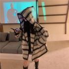 Striped Hooded Coat White - One Size
