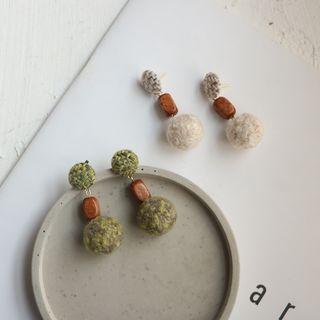 Shearling Ball & Woven Disc Dangle Earring
