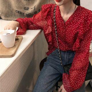 Ruffle Trim Chiffon Blouse Maroon - One Size