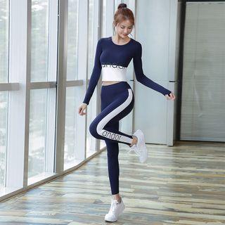 Set: Long-sleeve Lettering Sports Top + Yoga Pants