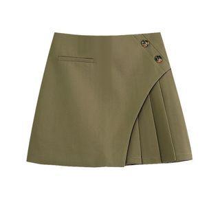 High-waist Asymmetrical Panel Pleated Short Skirt