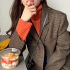 Long-sleeve Turtle Neck Plain Sweater / Plaid Blazer