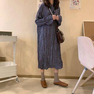 Long Sleeve Leopard Print Loose Chiffon Dress As Shown In Figure - One Size