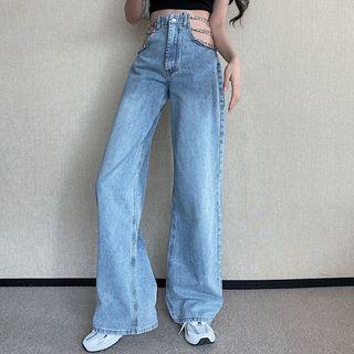 Chained Cutout Baggy Jeans
