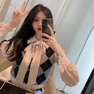 Argyle Sweater Vest / Ribbon Blouse