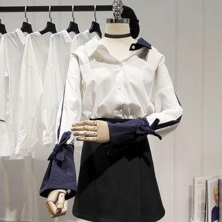 Color Block Flared-cuff Blouse