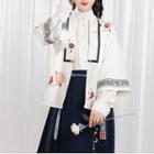 Set: Floral Hanfu Top + Pleated Maxi Skirt