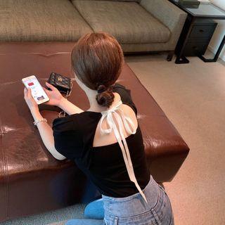 Puff-sleeve Tie Back Plain Top