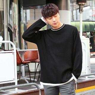 Contrast-piping Long-sleeve Knit Top