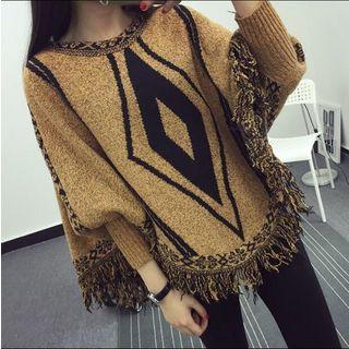 Patterned Fringe Hem Sweater
