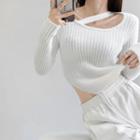 Asymmetrical Furry-knit Crop Top