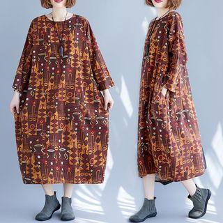 Patterned Midi Pullover Dress As Shown In Figure - One Size