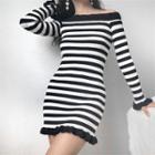 Off-shoulder Stripes Knit Dress