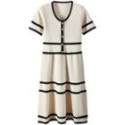 Short-sleeve Knit A-line Dress Almond - One Size