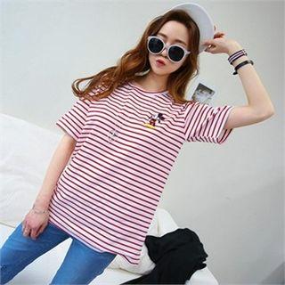 Mickey Mouse Print Stripe T-shirt