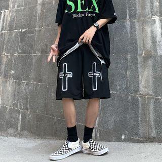 Cross Print Straight Leg Shorts