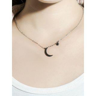925 Sterling Silver Rhinestone Moon-and-star Necklace