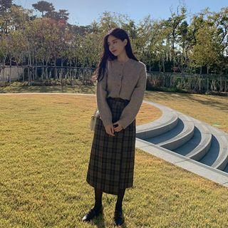 Band-waist A-line Wrap Plaid Skirt