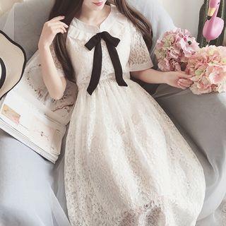 Bow Detail Midi Lace Dress