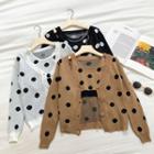 Set:polka Dot Long-sleeve Cardigan + Knit Tank Top