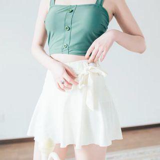 Set: Lace-up Tankini Top + Contrast Swim Skirt