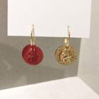 Pendant Drop Earring 1 Pair - Gold & Black & Red - One Size