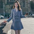 Set: Notch-lapel Double-breasted Coat + Mini A-line Skirt