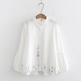 Long-sleeve Floral Embroidered Stand Collar Shirt