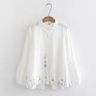 Long-sleeve Floral Embroidered Stand Collar Shirt