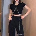 High-waist Cargo Jogger Pants / Short-sleeve Crop Top
