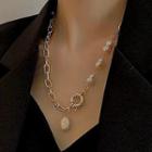 Pearl Pendant Necklace 1pc - Gold - One Size