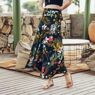 Print Lace-up Chiffon A-line Skirt
