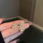 Asymmetrical Cz Flower Stud Earring 1 Pair - Silver Needle Earring - Silver Rhinestone - Gold - One Size